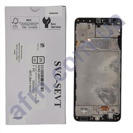 Дисплей Samsung сервисный A225 Galaxy A22 чёрный + рамка GH82-25944A