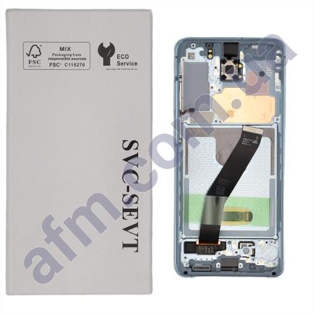 Дисплей Samsung сервисный G980 Galaxy S20 CLOUD BLUE + рамка GH82-22131D