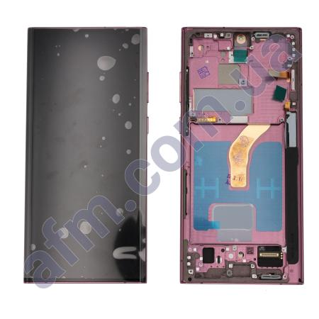 Дисплей Samsung S908B Galaxy S22 Ultra OLED (Small LCD) чёрный + рамка фиолетовая