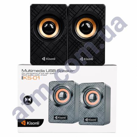 Колонки компьютерные Kisonli KS-01 RGB стерео с регулировкой звука 3.5 + USB чёрная
