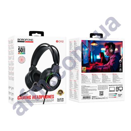Наушники Borofone BO112 Wave игровые (с микрофоном,  подсветкой) чёрные