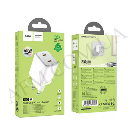 СЗУ блок Hoco N42 PD45W (2 Type-C) белый!