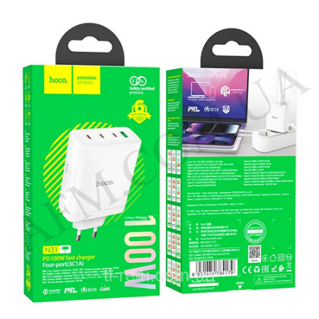 СЗУ блок Hoco N31 PD (3Type-C) 100W белый