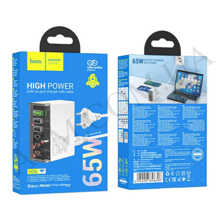 СЗУ блок Hoco N36 PD65W + QC3.0 (3 Type-C/ 3 USB) белый
