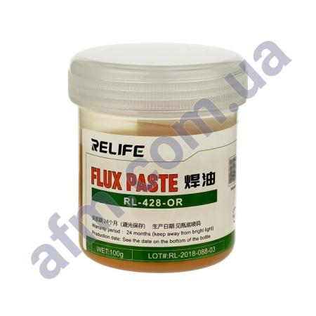 Флюс-паста Relife RL-428-OR 100гр активная,  лиэлектрическая,  без содержания галогенов