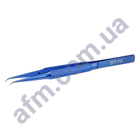 Пинцет в футляре титановый BT-15 изогнутый с рифлёными ручками