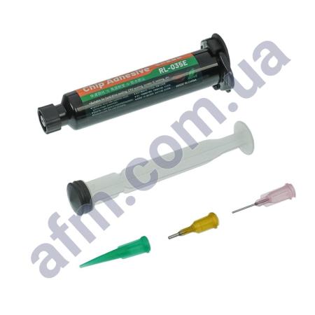 Клей UV Relife RL-035E Chip Adhesive для фиксации компонентов на плате,  чёрный в шприце,  10мл