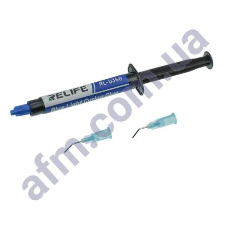 Клей UV Relife RL-035G Blue light glue для фиксации линз и компонентов камеры,  в шприце 3ml