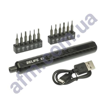Акумуляторна викрутка Relife E1 Carbon з LED підсвічуванням та регулюванням крутящего момента