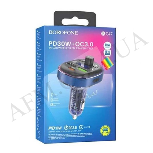 FM модулятор Borofone BC47 PD30W + QC3.0 синий