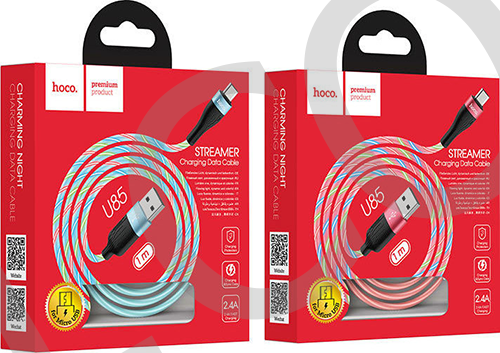 USB кабель Hoco U85 Charming night з ефектом біжить підсвічування Micro USB 2.4A (1000mm) червоний