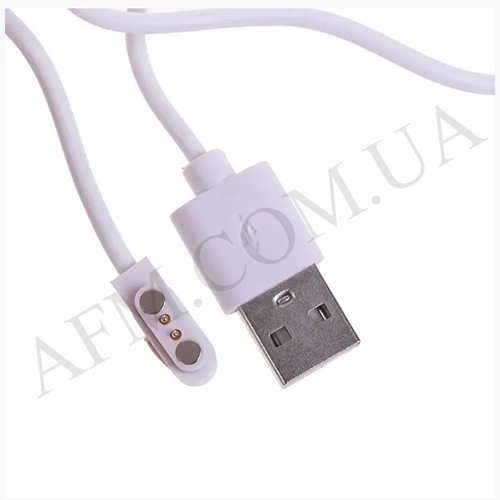 USB кабель для смарт часов універсальний (7.8 * 14.3mm 2 pin) магнітний білий