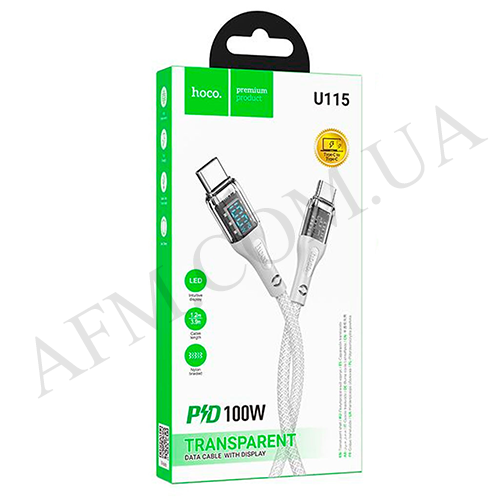 USB кабель Hoco U115 Type-C - Type-C PD 100W (1200mm) с дисплеем серый