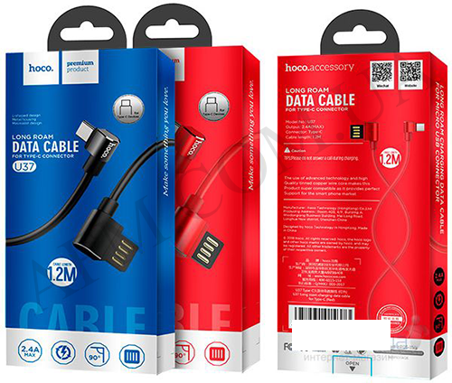USB кабель Hoco U37 Long Roam Type-C (1200mm) чорний