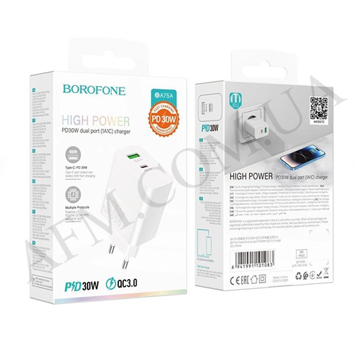 СЗУ блок Borofone BA75A PD30W + QC3.0 білий