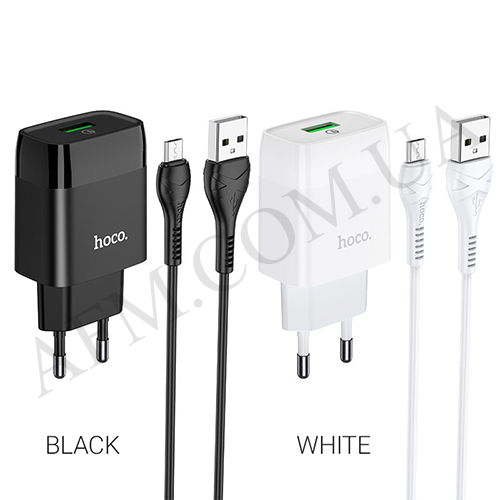 СЗУ блок Hoco C72Q QC3.0 (1USB/ 3A) + кабель Micro USB белый