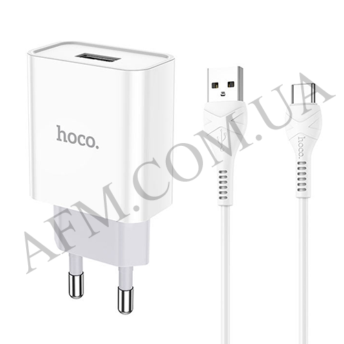 СЗУ блок Hoco C81A (1USB/ 2.1A) + кабель Type-C белый