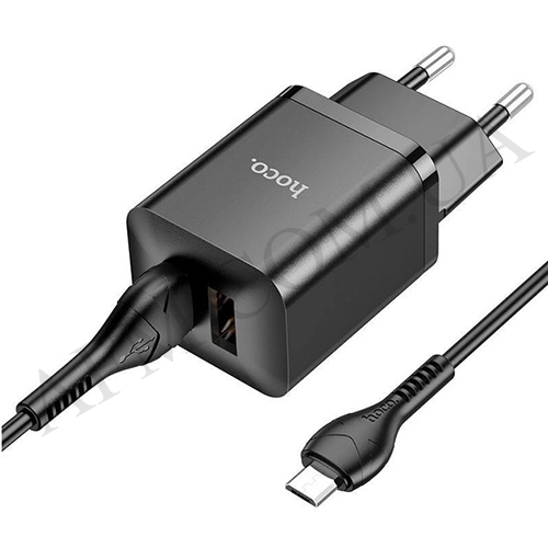 СЗУ блок Hoco N25 (2USB/ 2.1A) + кабель Micro USB чёрный