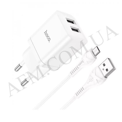 СЗУ блок Hoco N25 (2USB/ 2.1A) + кабель Micro USB білий