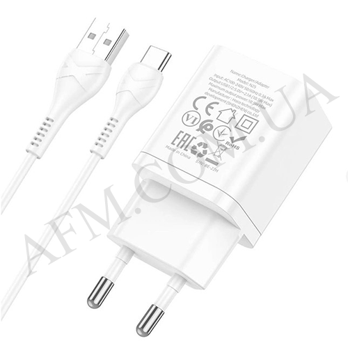 СЗУ блок Hoco N25 (2USB/ 2.1A) + кабель Type-C белый