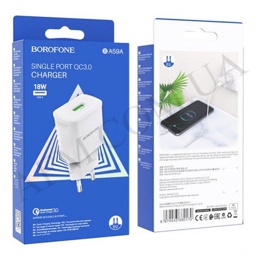 СЗУ блок Borofone BA59A QC3.0 (1USB/ 3A) білий