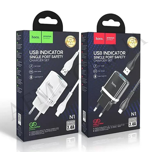 СЗУ блок Hoco N1 (1USB/ 2.1A) + кабель Micro USB белый