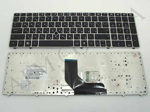 + Клавіатура + КлавіатурнаПлата HP ProBook 6560B чорна + російська + рамка сіра + джойстик оригінал