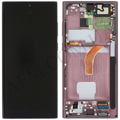 Дисплей (LCD) Samsung GH82-27488B S908 Galaxy S22 Ultra (5G) бордовый сервисный + рамка