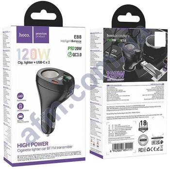 FM модулятор Hoco E88 120W PD20W + QC3.0 2Type-C + дисплей чёрный