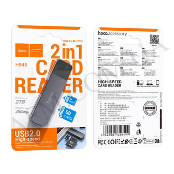 USB Card-reader Hoco HB45 USB2.0 SD+MicroSD сірий