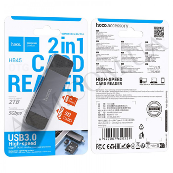 USB Card-reader Hoco HB45 USB3.0/ Type-C SD+MicroSD сірий