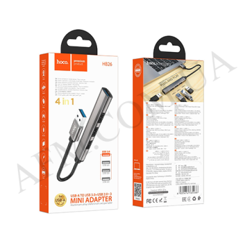 USB HUB Hoco HB26 Type-C - USB 3.0+2.0*3 сірий