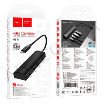 USB HUB Hoco HB41 (Type-C to USB3.0/ USB2.0*3) чорний