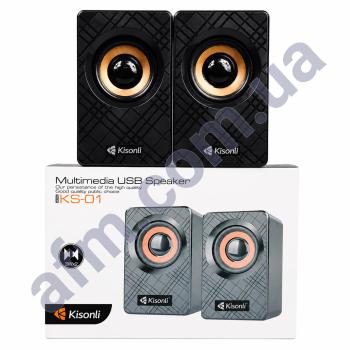 Колонки компьютерные Kisonli KS-01 RGB стерео с регулировкой звука 3.5 + USB чёрная