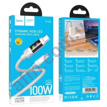 USB кабель Hoco U126 Type-C - Type-C PD 100W (1000mm) с дисплеем серый