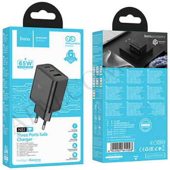 СЗУ блок Hoco N51 (1USB/ 2Type-C) PD65W чёрный