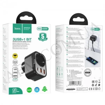 СЗУ блок Hoco NS3 (1EU+2USB/ QC3.0+PD20W) чорний