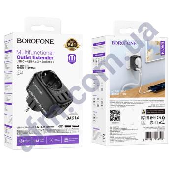 СЗУ блок Borofone BAC14 (1EU+2USB/ 1Type-C) чорний
