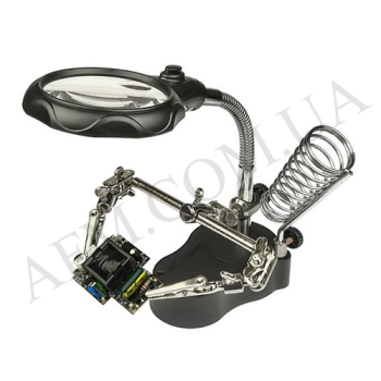 Тримач плат MG16126-A з LED-подсветкой та подвійний лупою (большая-d=65мм, 3.5х/ мал. d=17, 12x)