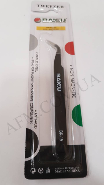 Пінцет вигнутий BAKU BK-15 ESD чёрный,  антистатичний покриття