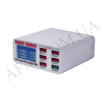 Зарядная станція WLX-896 (Fast Charge 3.0,  цифрова індикація параметров зарядки,  6 USB,  40W)