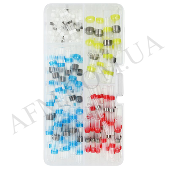 Термоусадочные гильзы з припоем та клеем,  набір 100 шт,  в пластиковом боксе