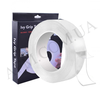 Двосторонній скотч Ivy Grip (прозрачный, многоразовый, сильная фиксация) 20мм * 2мм *1м