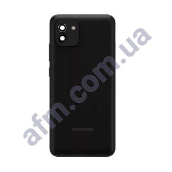 Задняя крышка Samsung A035 Galaxy A03 чёрная Black + стекло камеры